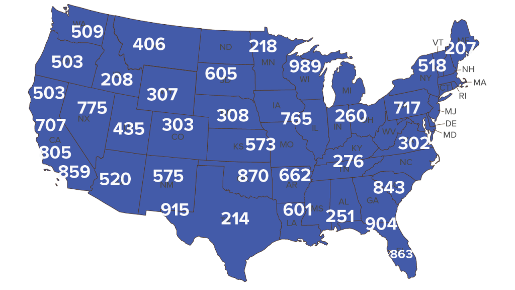 240 Area Code Map