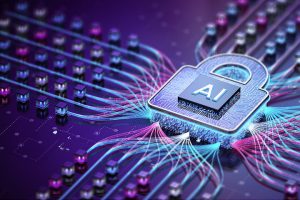 AI for small business represented by a lock with AI written on it connected in multiple directions
