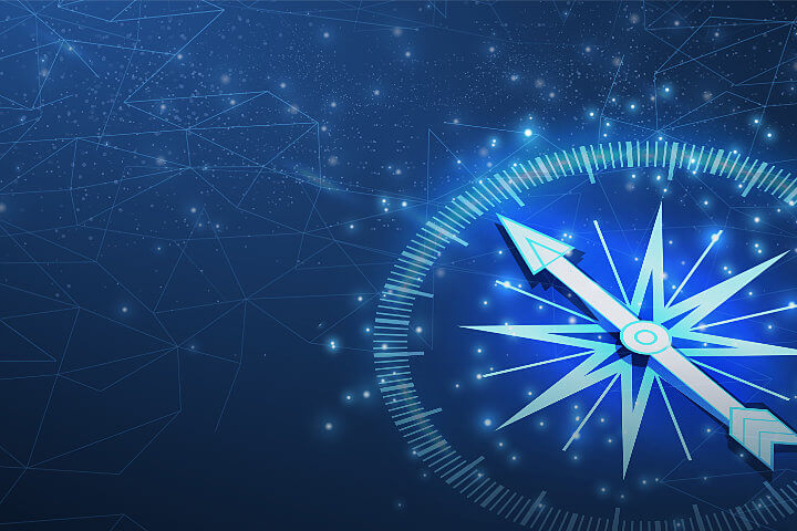 Graphic compass to represent choosing the right business phone system for small business