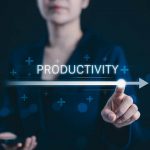 Productivity tools for teams: woman moving a virtual link to max Productivity