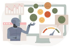 Robot analyzing data and reviews, representing FluentStream’s New Sentiment Analysis